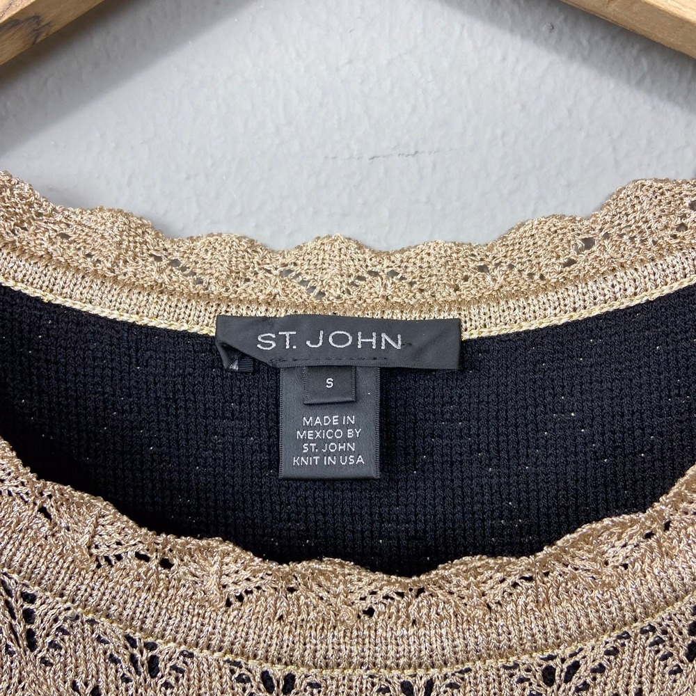 St. John Sleeveless‎ Sweater Knit Top Size S Gold Metallic Tank Pointelle Shell - Picture 2 of 11